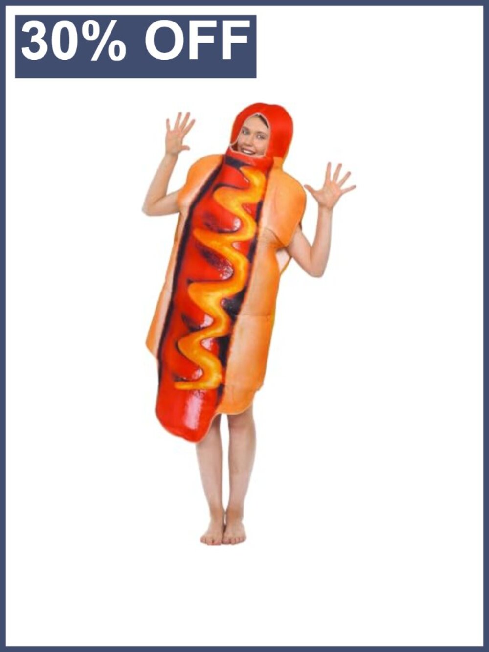 Unisex Adult Hot Dog Costume Polyester Hooded Tunic Funny Halloween Party